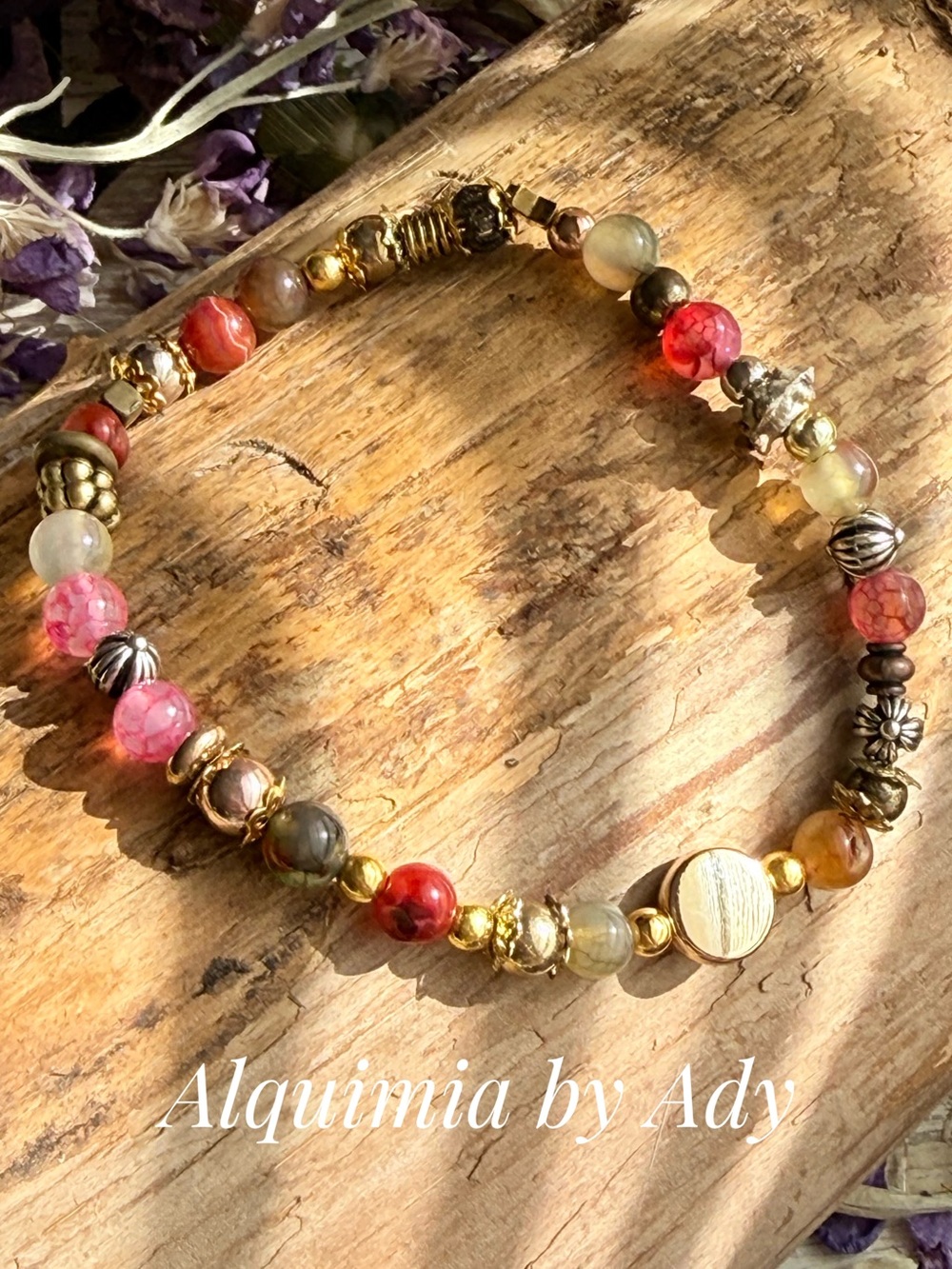 Gems 💎 Pink, Red and Gold Mixed Bead Bracelet